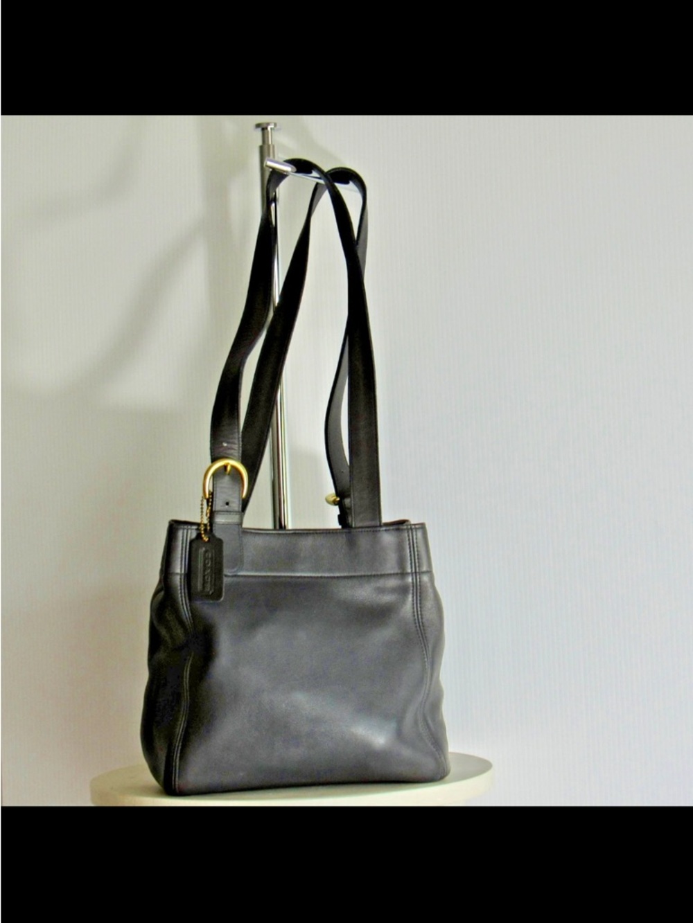 Coach Black Leather Double-Strap Shoulder Bag
